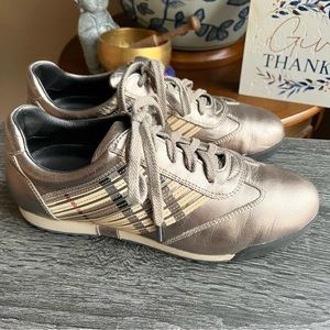 Burberry Metallic Leather Check Leather trim Lace Up Sneakers EU38 US8